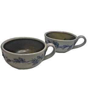 2 Salmon Falls Stoneware Soup Chowder Bowls mugs Blueberry Vine design 1993